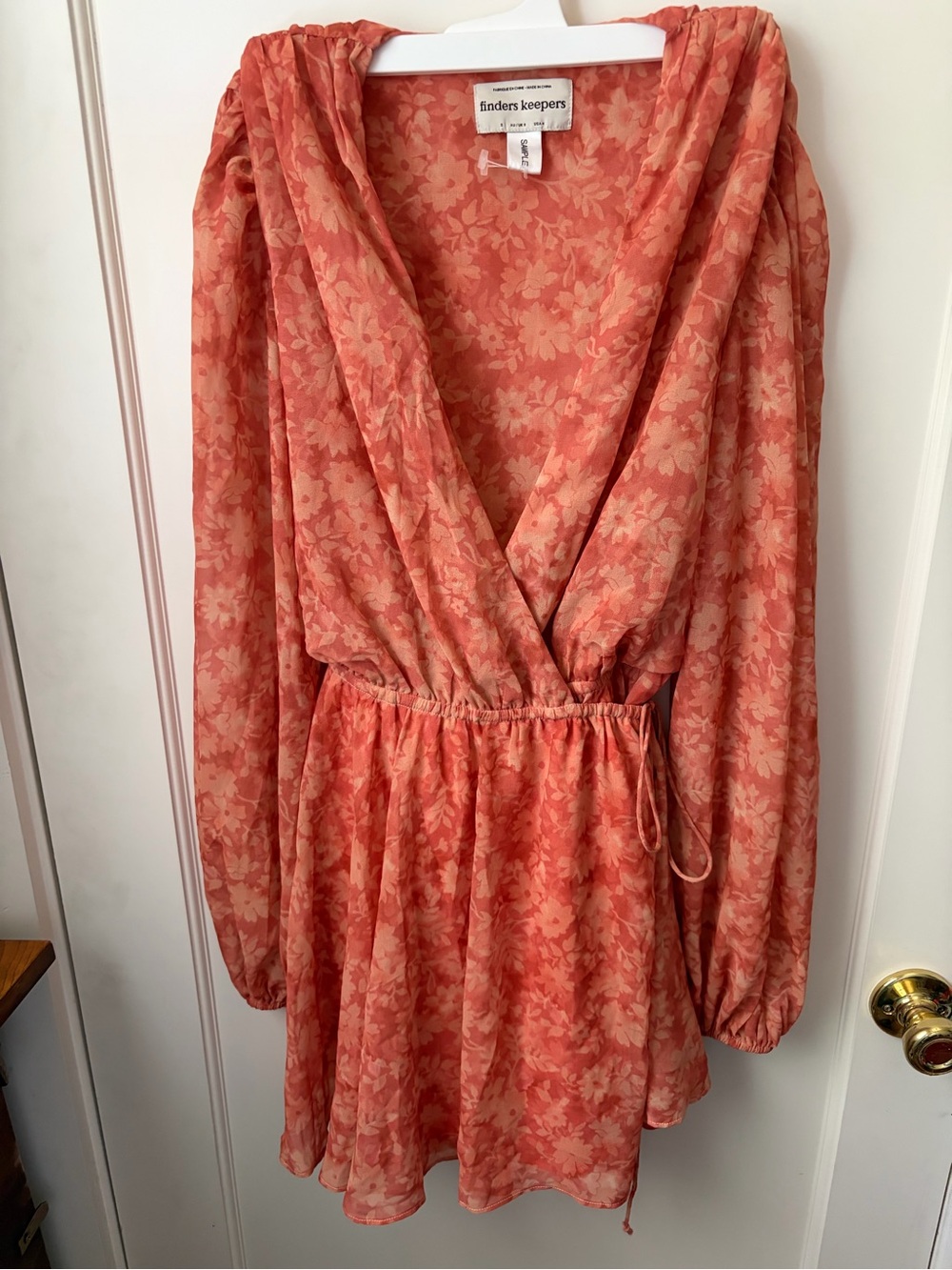 Finders Keepers Coral-Peach Floral Wrap Dress